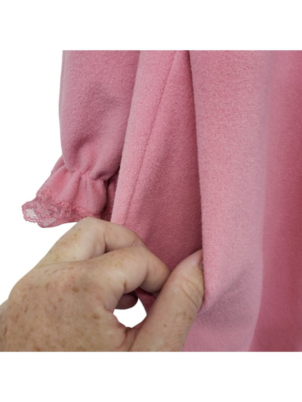 Vintage 1960s Vassarette Fuzzy Pink Lace Trim Ruffle House Coat Kitty Forman - Picture 7 of 13